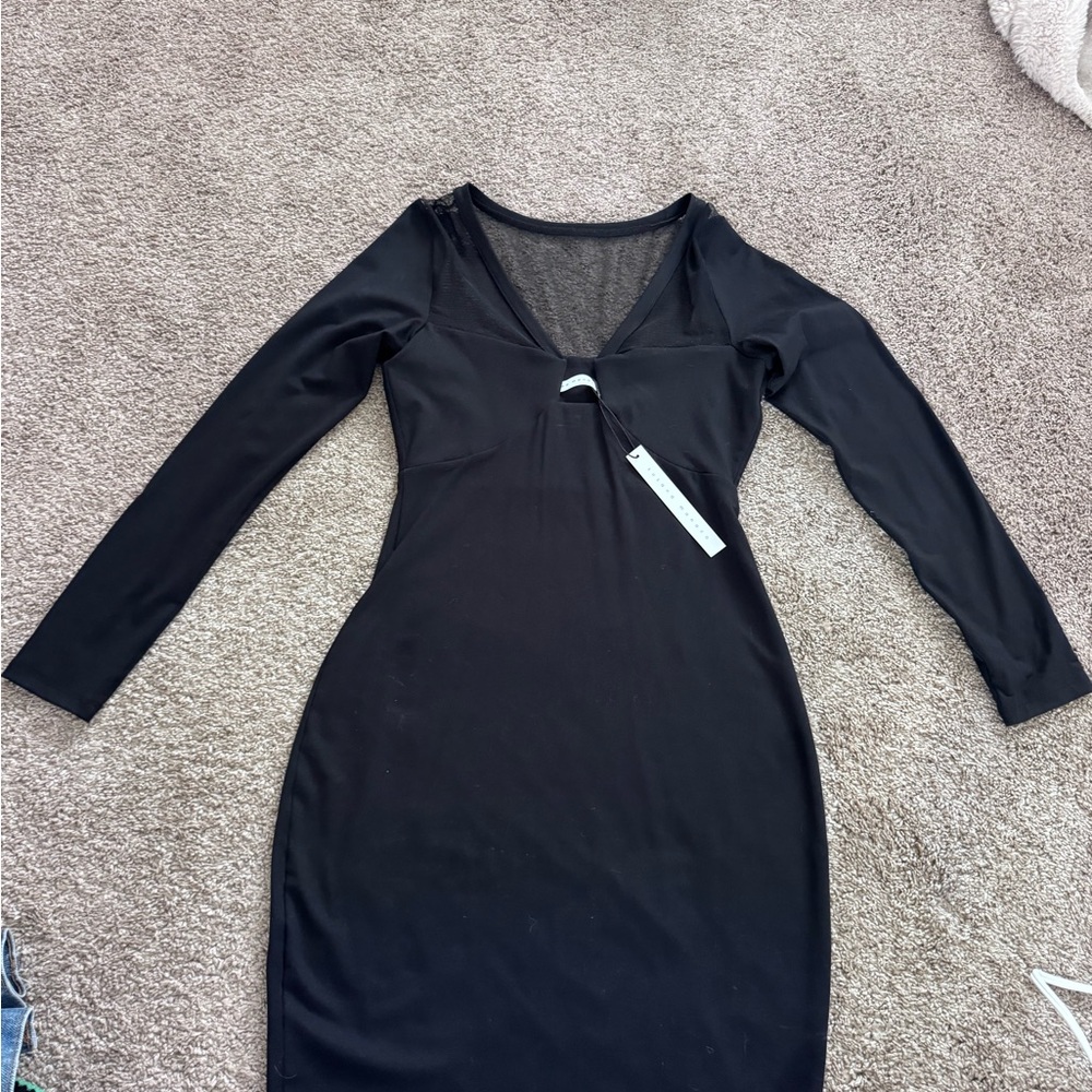 Susana Monaco Black Long-Sleeve V-Neck Bodycon Dress